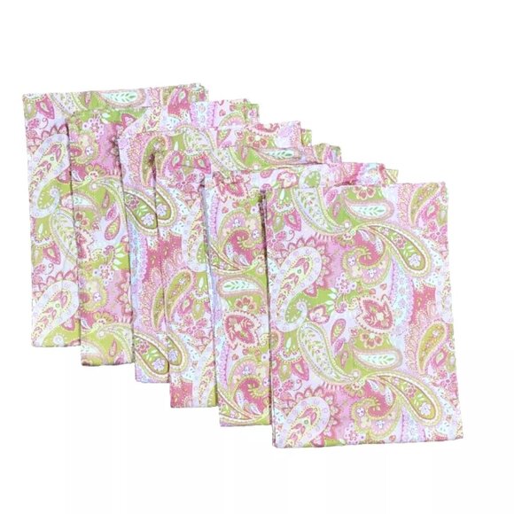 Set of 6 Handmade Curtains Pink Green Paisley Slim Width Panel Drapes Canvas - Picture 1 of 5
